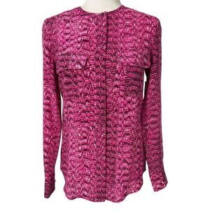 Equipment New w Tags Snakeskin Buttoned Tunic Blouse Silk Magenta XSmall